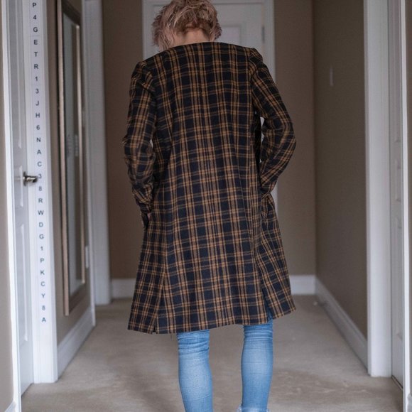 2/$45 - Brown & Yellow Plaid H&M coat - Picture 3 of 4